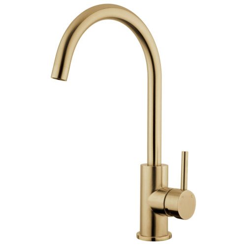 EcoMinimal Gooseneck Sink Mixer - Brushed Brass (PVD)