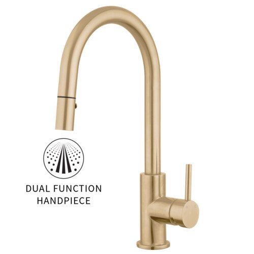 Voda Gooseneck Minimal Pullout Sink Mixer - Cold Start - Brushed Brass (PVD)