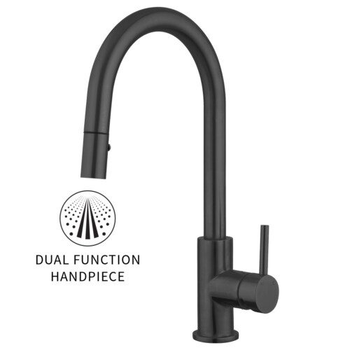 Voda Gooseneck Minimal Pullout Sink Mixer - Cold Start - Matte Black