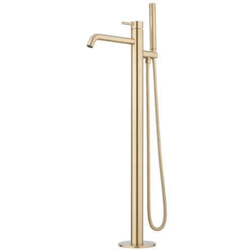 Storm Floor Mounted Bath Mixer with Hand Shower - Brushed Brass (PVD)